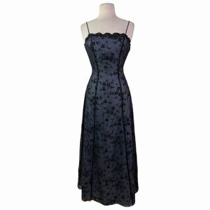 Cache VTG Y2K 90s Beaded Floral Mesh Prom Gown Whimsigoth Vampy Dress Blue Sz 2